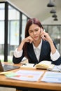 Portrait of an unhappy female boss unsatisfied with the business deal on the phone call