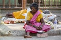 Portrait of an unidentified homeless woman in the street of the sacred city of Rameshwaram, India. Royalty Free Stock Photo