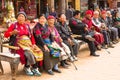 Portrait of unidentified piligrims near stupa Boudhanath