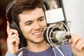 Portrait of an university student recording audio Royalty Free Stock Photo