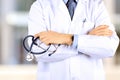 Portrait an unknown male doctor holding a stethoscope