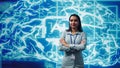 Portrait of upbeat employee working with AI machine learning algorithms