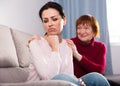 Portrait upset female looking away after conflict, mother talking