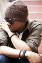 Portrait of urban black male wearing beanie