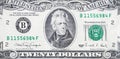 Portrait of US president Andrew Jackson on 20 dollars banknote closeup macro fragment Royalty Free Stock Photo