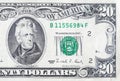 Portrait of US president Andrew Jackson on 20 dollars banknote closeup macro fragment Royalty Free Stock Photo
