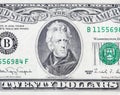 Portrait of US president Andrew Jackson on 20 dollars banknote closeup macro fragment Royalty Free Stock Photo