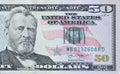 Portrait of US president Ulysses Simpson Grant on 50 dollars banknote closeup macro fragment. United states fifty dollars money Royalty Free Stock Photo