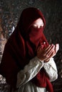 Beautiful Muslim model wearing red clothes