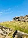 Portrait or vertical shot of Almscliffe Crag a millstone grit outcrop in North Yorkshire