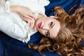 Portrait of a very beautiful sensual glamorous red-haired girl i Royalty Free Stock Photo