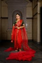 Portrait of very beautiful young Indian lady in luxurious costume with makeup and heavy jewellery Royalty Free Stock Photo