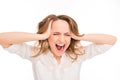 Portrait of very frustrated and angry young woman screaming Royalty Free Stock Photo