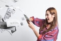 Portrait of very happy  young asian woman throwing out money banknotes Royalty Free Stock Photo