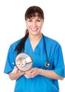 Portrait veterinarian with kitten. isolated on white background