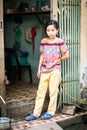 Portrait of Vietnamese girl with dog, Hanoi