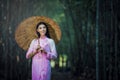 Portrait of Vietnamese girl traditional dress, Ao dai