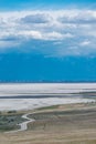 Portrait view of Antelope Island State Park road leading over Bridger Bay in Utah Royalty Free Stock Photo