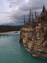 Portrait view of Athabasca River in Jasper National Park, Alberta, Canada in the Rocky Mountains. Royalty Free Stock Photo