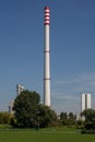 Portrait View of Big Industrial Chimney of Heating Plant. Zagreb