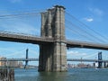 Portrait View of Brooklyn Bridge Tower, Manhattan Bridge in Back Royalty Free Stock Photo