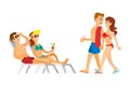 Couple in Swimsuit, Sunbathing Leisure Vector Royalty Free Stock Photo