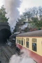 Portrait view of vintage train entering tunnel under steam Royalty Free Stock Photo