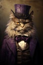 Portrait of a vintage victorian cat, vintage colors and dressing