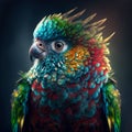 A portrait of vivid multicolored parrot. Created with Generative AI. Midjourney illustration