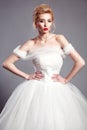 Portrait in vogue style of fashion beautiful bride in wedding dr Royalty Free Stock Photo