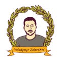 Portrait Volodymyr Zelensky president Ukraine laurel wreath winner