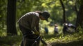 Portrait of a volunteer collecting rubbish from a park. Generative ai