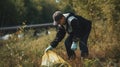 Portrait of a volunteer collecting rubbish from a park. Generative ai