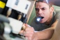 Portrait warehouse worker inspecting something