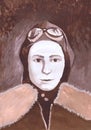 Portrait of a wartime pilot. Children`s drawing