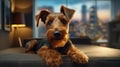 Portrait of a Welsh Terrier dog in an apartment, home interior, love and care, maintenance. puppy Royalty Free Stock Photo