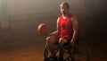 Portrait of Wheelchair Basketball Player Holding Ball, Training. Determination, Training, Inspirat