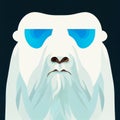 Portrait of a white yeti on a dark background. The head of a furry Bigfoot. AI-generated