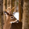 Portrait of a whitetail deer buck standing in the forest Royalty Free Stock Photo