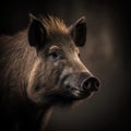 portrait of wild boar on dark background in photostudio