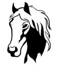 Portrait of a wild mustang. Black white illustration of a horse head. Vector illustration for logo. Tattoo. Royalty Free Stock Photo