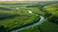 portrait of a winding river through cornfields and pastures in the heart of the Midwest