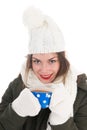 Portrait winter girl with hot chocolate Royalty Free Stock Photo