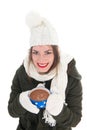 Portrait winter girl with hot chocolate Royalty Free Stock Photo