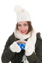Portrait winter girl with hot chocolate Royalty Free Stock Photo