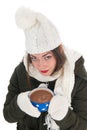 Portrait winter girl with hot chocolate Royalty Free Stock Photo