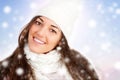 Portrait of Winter girl with snowflakes.