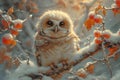 Portrait of a Winter Owl Wrapped in a Scarf extreme closeup. Genertive AI Royalty Free Stock Photo