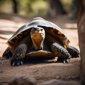 A portrait of a wise and ancient tortoise resting under a shady tree2