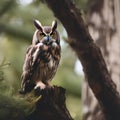 A portrait of a wise and weathered owl perched on a lofty tree1